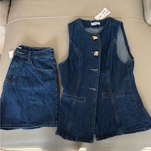 Denim Vest and Shorts Set